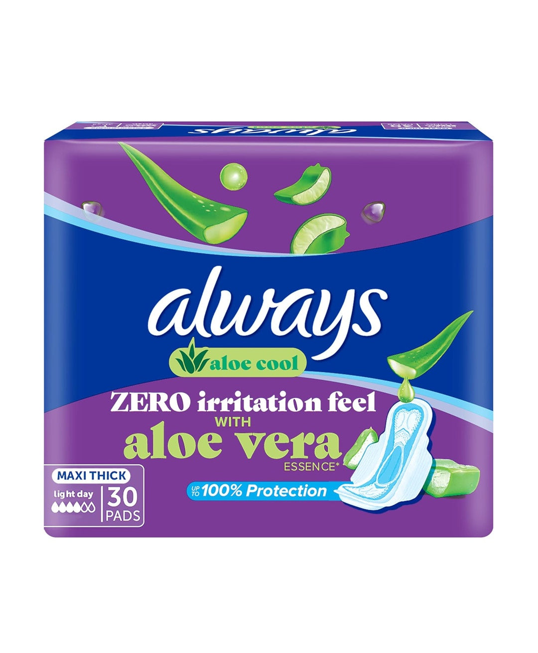 Always Aloe Cool Sanitary Pads, 30 Pad Count