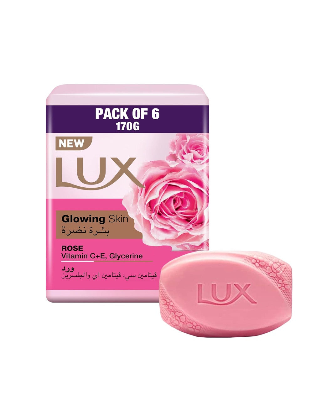 LUX Glowing Skin Soap Bar, Rose, 170g, Pack of 6